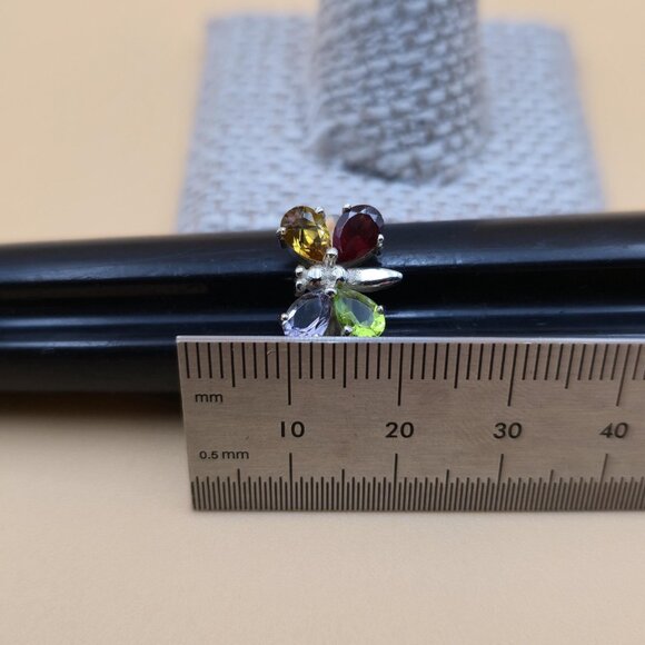 Size 7 Sterling Silver Amethyst Garnet CZ Dragonfly Ring A5613 - Picture 8 of 9